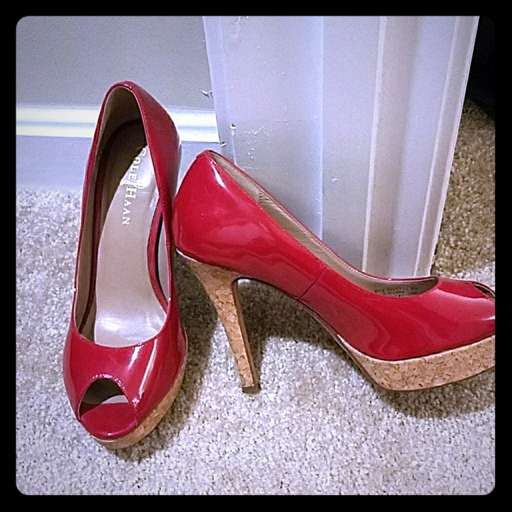 Cole Haan red peep shoe pumps